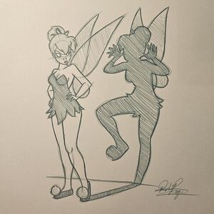 Disney Tinkerbell Peter Pan Shadow Drawing/Sketch Animation Signed Art